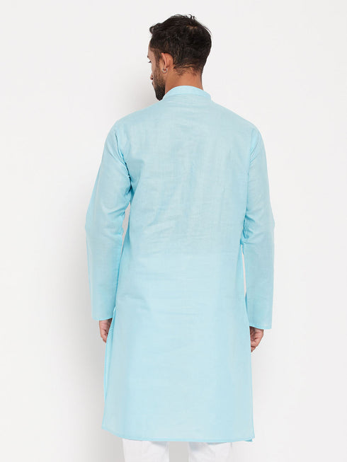 Vastramay Men's Aqua Cotton Kurta